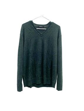 Raffi Extra Fine Merino Wool V-Neck Sweater Dark Pine Forest Green Men's Size XL